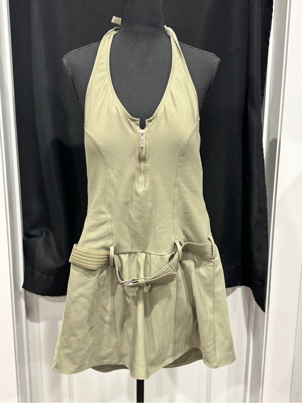 Light Olive Halter Zip Front SWIM DRESS with Belt by SHAPE FX SIZE 8T